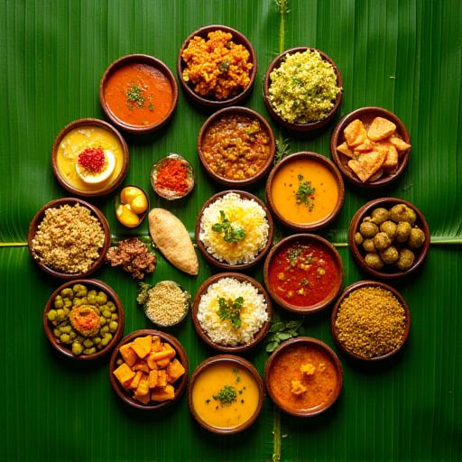 A colourful local thali served on a banana leaf, filled with various traditional dishes.